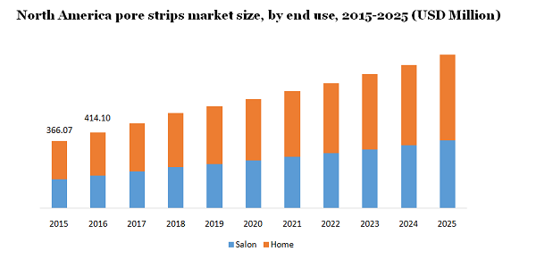 North America pore strips market size, by end use